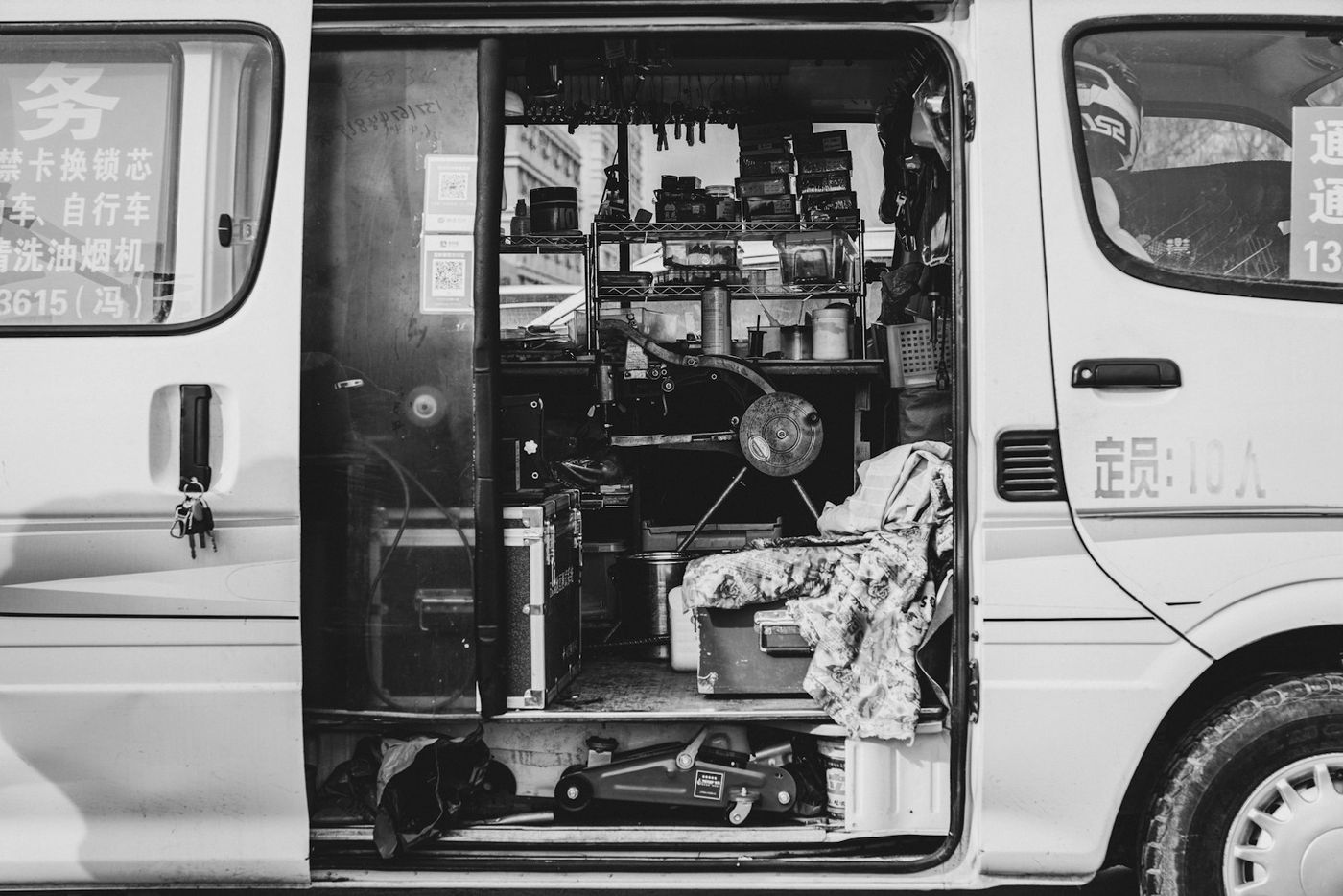 A van fitted out with tools and shelves