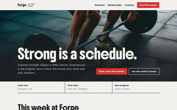 Forge Strength Studio example website