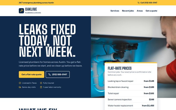 Oakline Plumbing example website