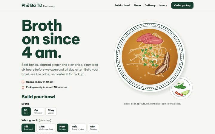 Phở Bà Tư noodle shop example website