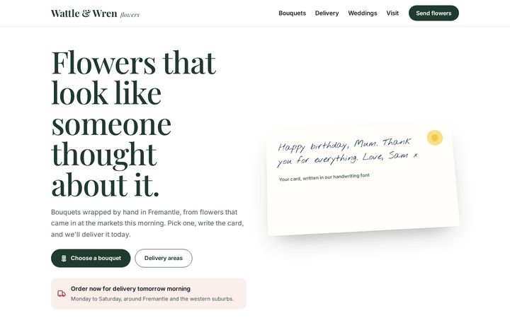 Wattle and Wren florist example website